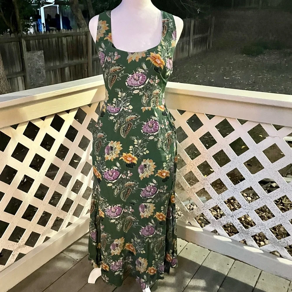 Equipment Femme Everett Eden Multi Floral Sleeveles Scoop Maxi Dress Green 0 NEW - Picture 2 of 15